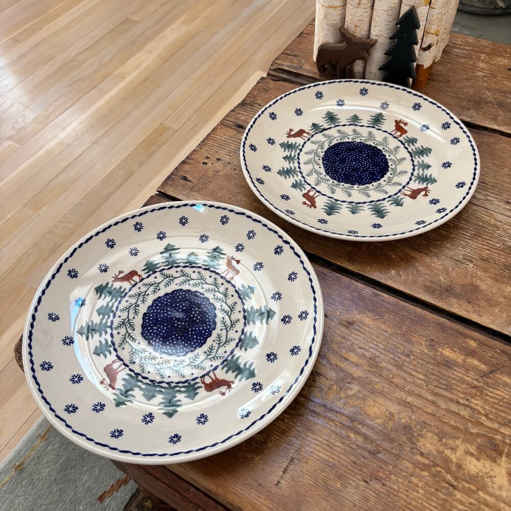 Polish Pottery Boleslawiec Large Plates x 2 Deer/Elk/Moose Design